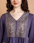 Embroidered Nylon Viscose Kurta Set with V-Neck & Pocketed Palazzo