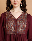 Embroidered Nylon Viscose Kurta Set with V-Neck & Pocketed Palazzo