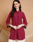 Crepe Festive Tunic with Zari Bell Sleeves & Frilled Mandarin Collar