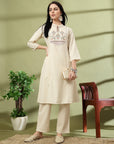 Solid A-Line Cotton Flex Kurta Set with Embroidery & Lace Detail