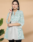 Floral Printed Straight Cotton Top with Flared Sleeves