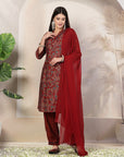 Sequin Embroidered Modal Chanderi Kurta Set with Printed Salwar & Lace Dupatta