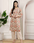 Floral Printed Cotton Kurta Set with Mirror Embroidery & Solid Palazzo