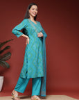 Bandhani Printed Rayon Kurta Set with Zari Embroidery & Chiffon Dupatta