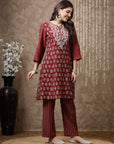 Floral Printed A-Line Modal Chanderi Kurta Set