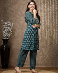Floral Printed A-Line Modal Chanderi Kurta Set