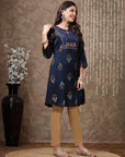 Floral Printed A-Line Rayon Slub Kurta