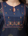 Floral Printed A-Line Rayon Slub Kurta