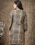 Ethnic motif viscose kurti with mirror detailing and 3/4th sleeves