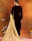 Velvet Zari-Embroidered Kurta Set with Palazzo & Banarasi Dupatta