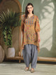 Paisley Printed Poly Georgette High-Low Kurta with Embroidery and Salwar