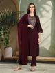 Solid A-Line Kurta Set with Zari Embroidery and Laced Dupatta