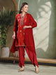 Abstract Printed Flared Modal Chanderi Kurta Set with Zari Embroidery and Lace Detailing