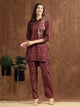 Burgundy Indo-Western Co-ord with Embroidered Shirt Collar Tunic & Printed Palazzo