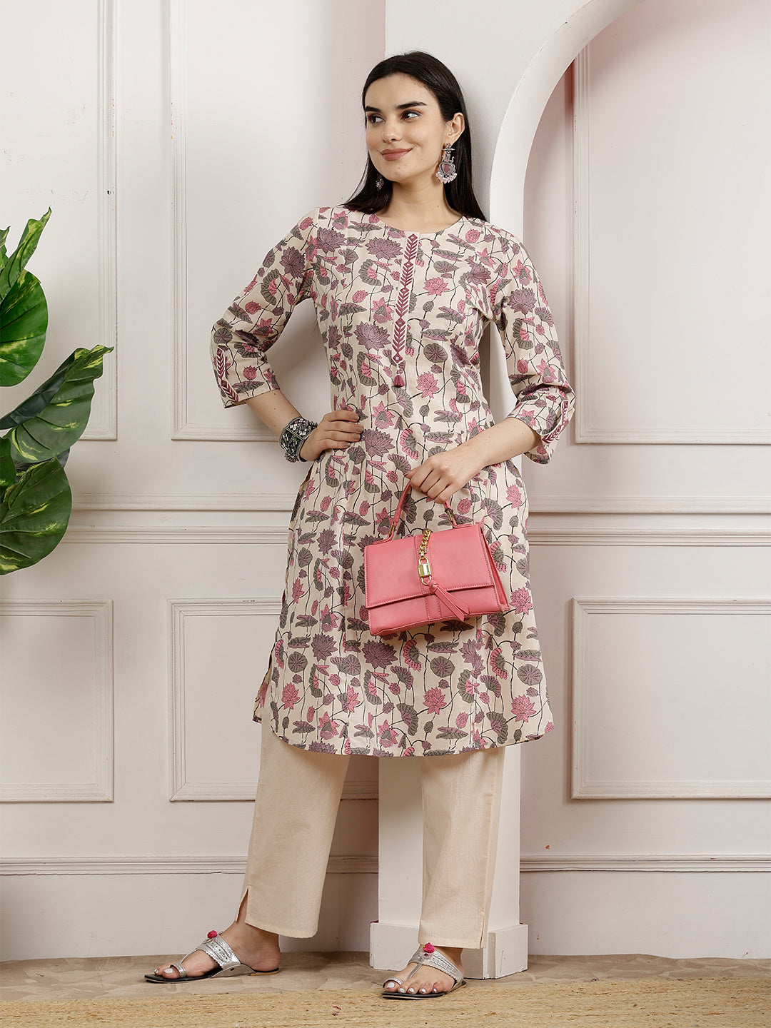 Floral Printed A-Line Kurta And Palazzo Set