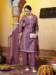 Floral Printed Straight Poly Chanderi Kurta Set with Lace Detailing & Organza Dupatta