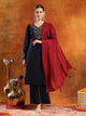 Knitted Wool Kurta Set with Embroidery, Palazzo & Tasselled Chanderi Dupatta