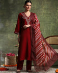Zari-Embroidered Poly Viscose Kurta Set with Printed Chanderi Dupatta