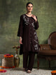 Solid A-Line Viscose Rayon Kurta Set with Thread Embroidery & Bell Sleeves