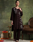 Solid A-Line Viscose Rayon Kurta Set with Thread Embroidery & Bell Sleeves