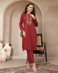 Viscose Blend Kurta Set with Ethnic Motif Embroidery