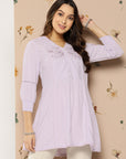 Floral Embroidered V-Neck Thread Work Puff Sleeves Kurti