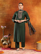 Poly Viscose Embroidered Kurta Set with Silk Palazzo & Printed Chiffon Dupatta