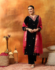 Regal Velvet Kurta Set with Zari & Patch Embroidery