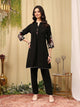 Pleated Crepe Kurta Set with Floral Embroidery & Lace-Hem Palazzo