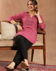 Viscose Rayon Kurti with Lace Neck and Bishop Sleeves