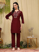 Solid Straight Viscose Rayon Kurta with Ethnic Embroidery & Palazzo