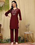 Solid Straight Viscose Rayon Kurta with Ethnic Embroidery & Palazzo