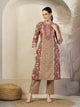 Floral Printed Cotton A-Line Kurta with Embroidery & Palazzo Set