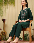 Embroidered Rayon Kurta Set with Stitch-Detailed Palazzo
