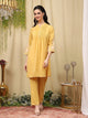 Pleated Crepe Kurta Set with Floral Embroidery & Lace-Hem Palazzo