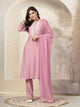 Solid A-Line Nylon Viscose Kurta Set with Palazzo & Chiffon Dupatta