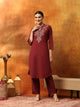 Cotton Blend Zari Embroidered Kurta Set with Embroidered Organza Cuffs & Elasticated Palazzo