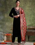 Velvet Kurta Set with Zari Embroidery & Banarasi Art Silk Dupatta