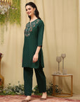 Embroidered Rayon Kurta Set with Stitch-Detailed Palazzo