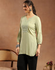 Viscose Rayon Kurti with Lace Detailing & Bishop Sleeves