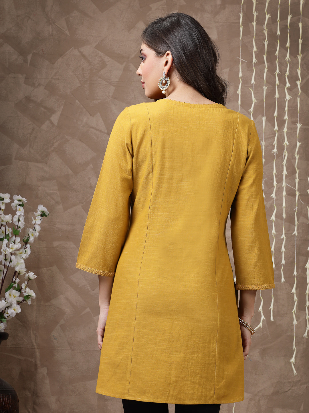 Solid A-Line Cotton Tunic with Embroidered Yoke