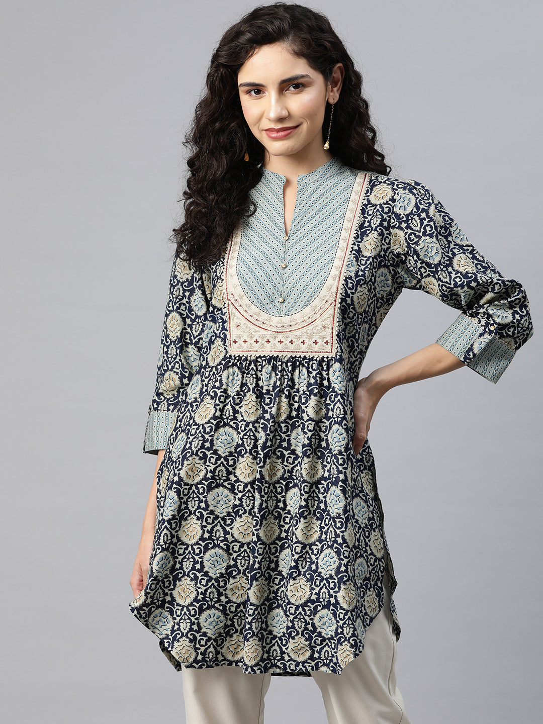 Ethnic Motif Printed Straight Modal Chanderi Kurti
