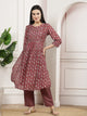 Maroon Modal Chanderi Floral Kurta Set with Palazzo