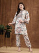 Orange Floral Kurta Set with Mandarin Collar & Laced Bell Sleeves