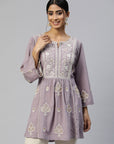 Lavender White Embroidered Tunic