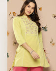 Floral Yoke Design Sequinned Linen Sequinned Kurti