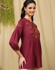 Solid Embroidered Flared Rayon Kurti