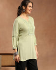 Viscose Rayon Kurti with Lace Detailing & Bishop Sleeves