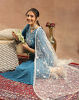 Kurta Set with Intricate Dori Embroidery, Lace Hem Palazzo & Embroidered Supernet Dupatta