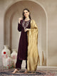 Velvet Straight Kurta Set with Zari Embroidery & Banarasi Dupatta